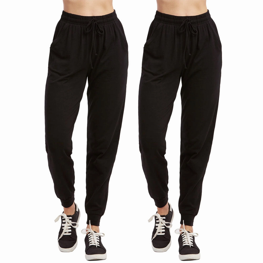 2 Pc Women's Joggers Athletic Sweat Pants Lounge Yoga Exercise Sport Gym Black L