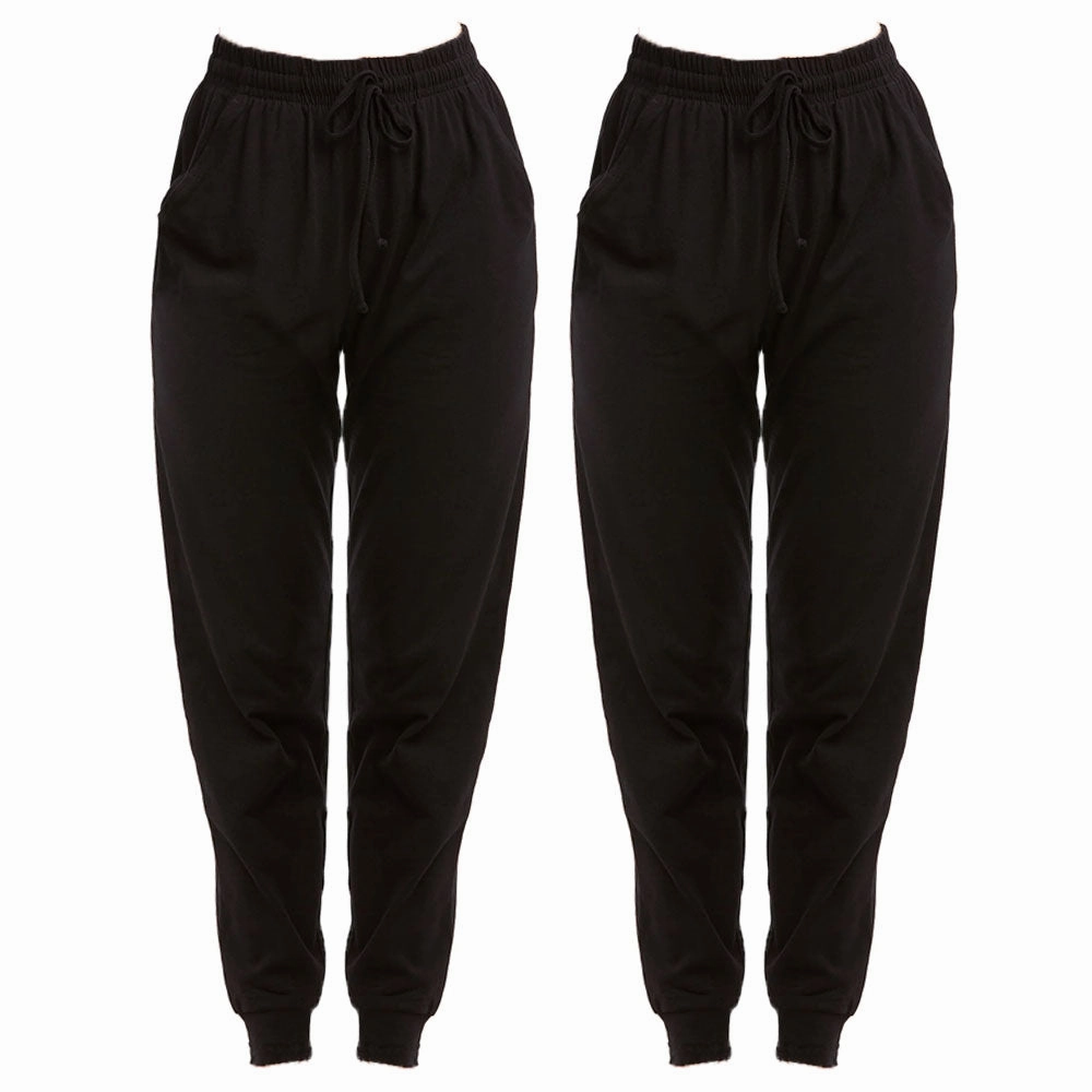 2 Pc Women's Joggers Athletic Sweat Pants Lounge Yoga Exercise Sport Gym Black L